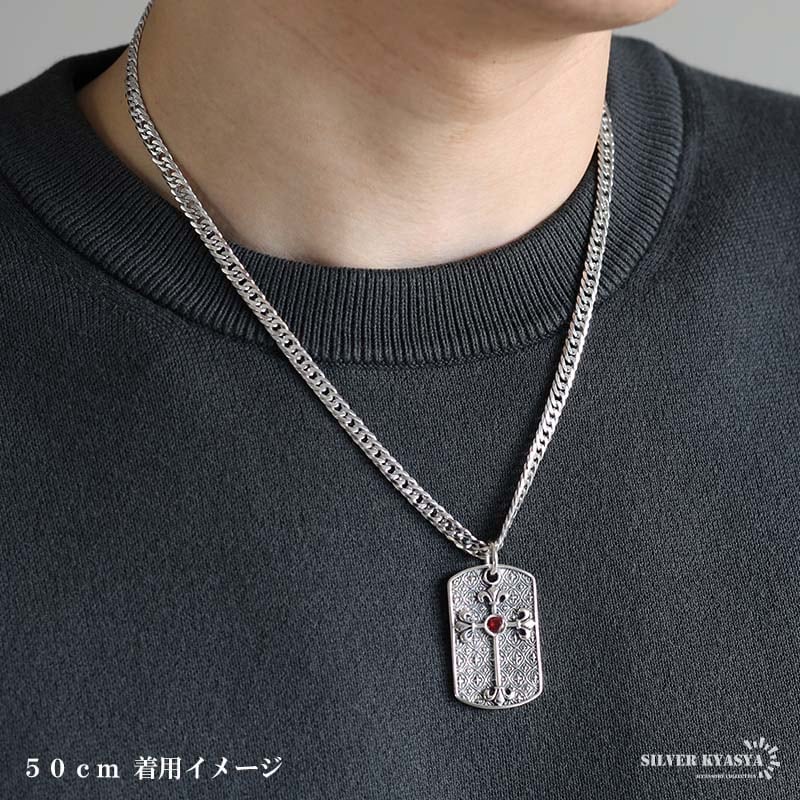 シルバー925 クロスデザインのドッグタグネックレス 50cm 60cm [nc121