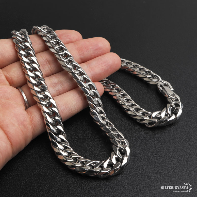 ステンレス 太幅のダブル喜平ネックレス シルバータイプ 幅11mm 3
