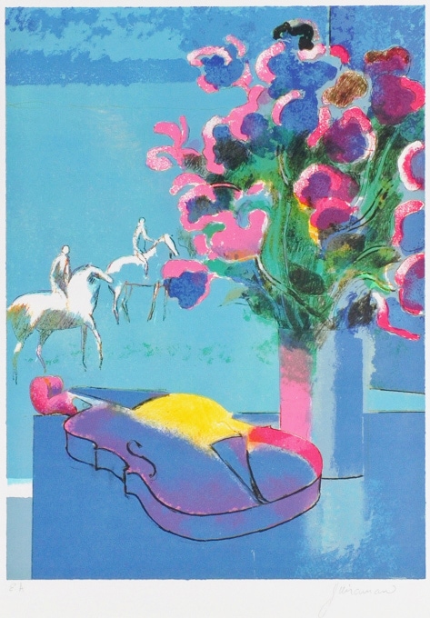 Paul リトグラフ Guiramand 作品名 花とヴァイオリン 39⁄200 ギアマン