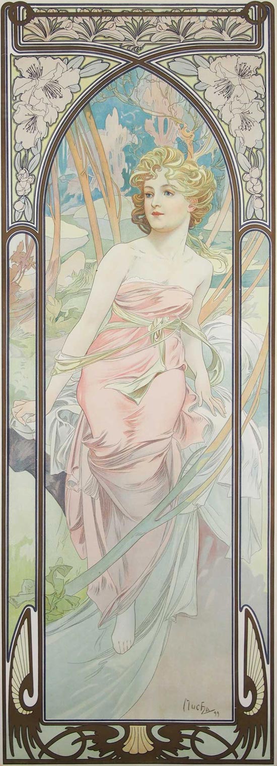 アルフォンス・ミュシャ 「四つの時の流れ」 四点セット（個別額装