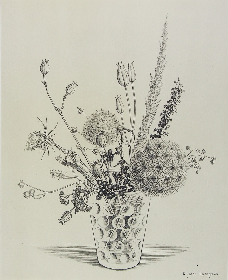 真作保証】長谷川潔「裸婦」コンテ素描 スタンプサイン 画廊シール