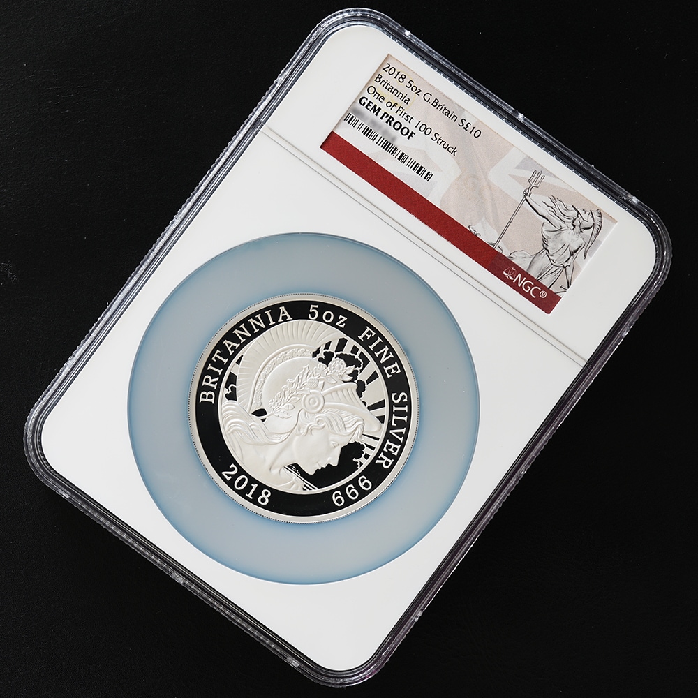 2018年 イギリス ブリタニア 10ポンド 5オンス銀貨 GEM PROOF One of
