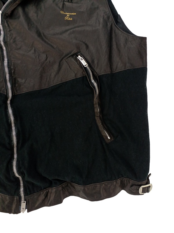 Undercoverism アンダーカバーイズム レザー/天竺切替ライダースベスト