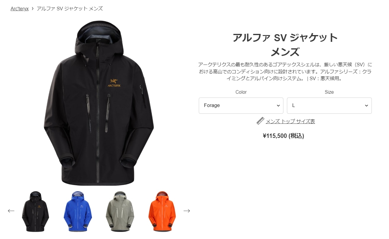 アークテリクス ARC'TERYX Alpha SV Jacket Mens 24K Black正規品