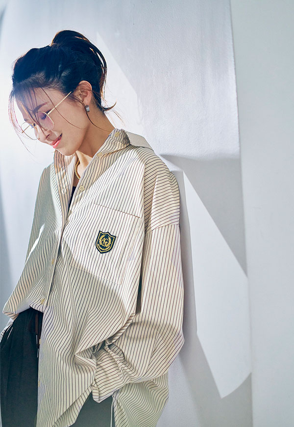 在庫なし】Stripe emblem Shirt/ストライプエンブレムシャツ