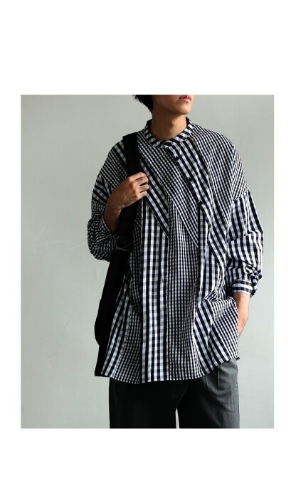 ギンガムチェック柄 切替えプルオーバー シャツ メンズ 送料無料・(100