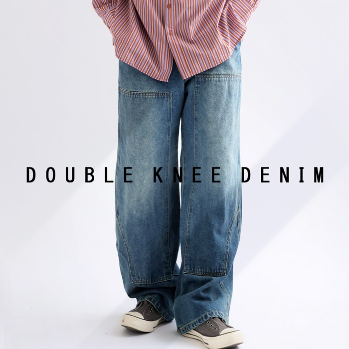 ダブルニーデニム パンツ メンズ ボトムス ロング 送料無料・メール便