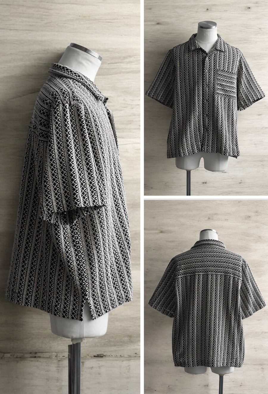 レース 開襟シャツ メンズ 綿100 半袖 トップス 送料無料・再入荷