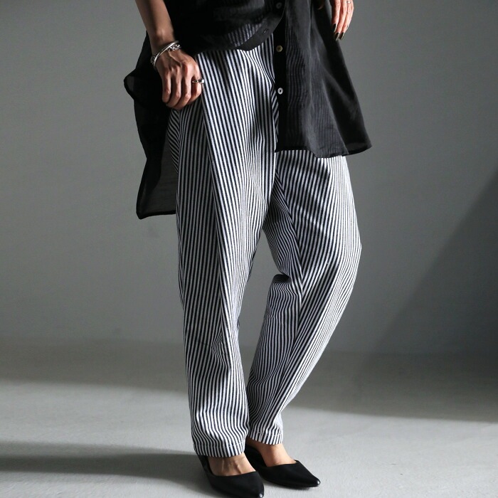 ストライプ柄 テーパードパンツ パンツ レディース ボトムス・メール便