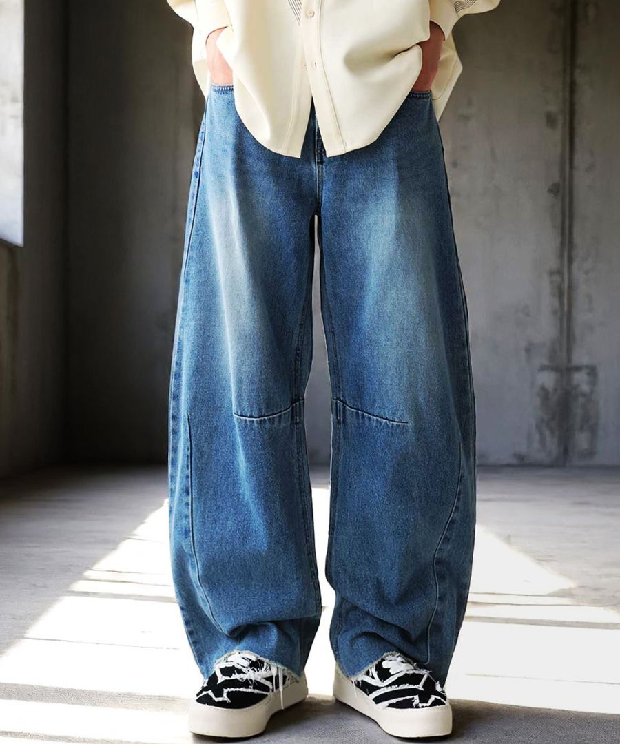 再入荷予定有!カーブデニムパンツ ワイドパンツ メンズ フリンジ 送料