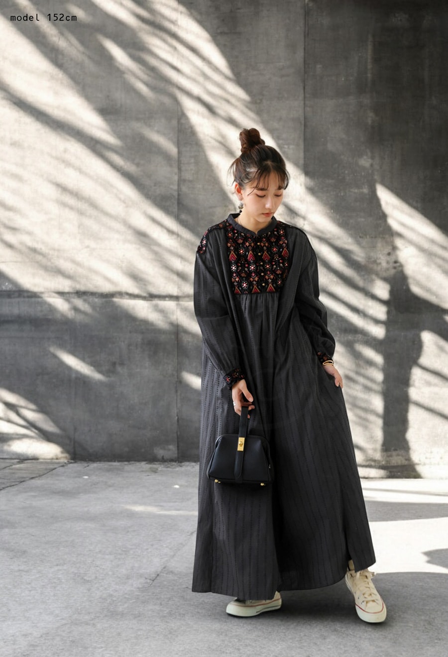 インド綿 刺繍ベロアワンピース レディース ロング 送料無料・メール便