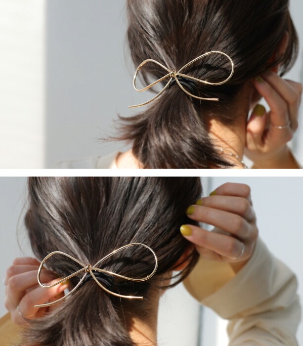 アクセ送料無料 ヘアゴム リボン ゴールド シンプル ビッグ モチーフ