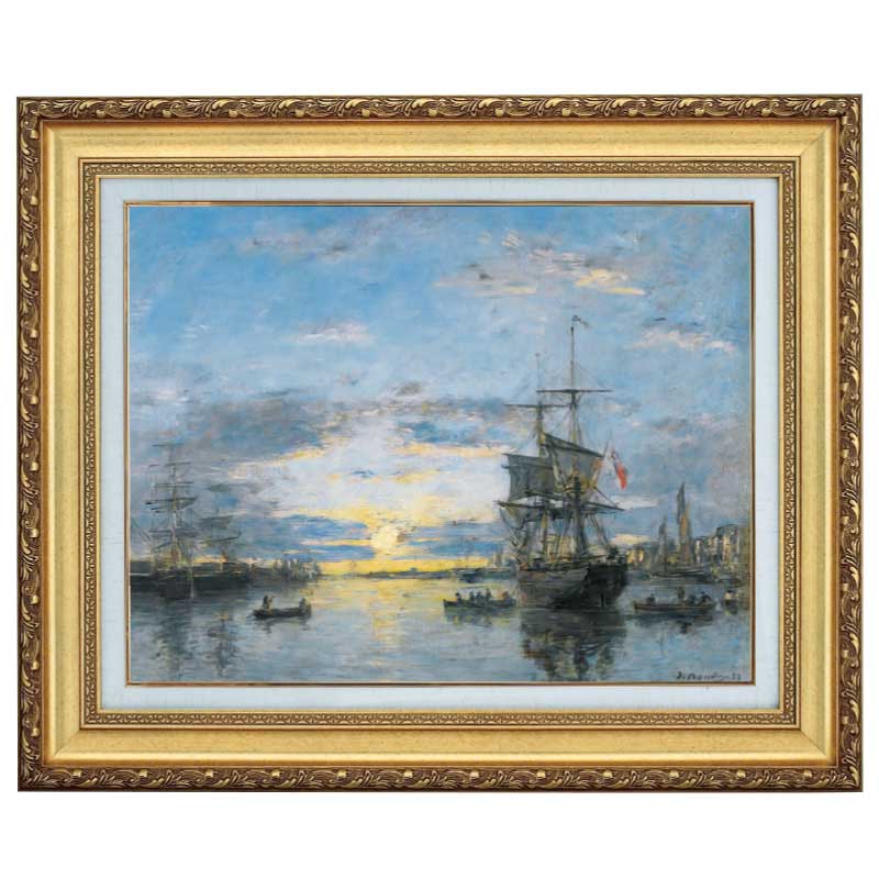 ル・アーブル、夕日の港』 ブーダン 10号 立体複製名画 額装付