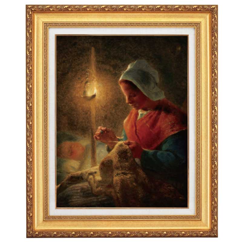 ランプの灯りで縫い物をする女』 ミレー 10号 立体複製名画 額装付