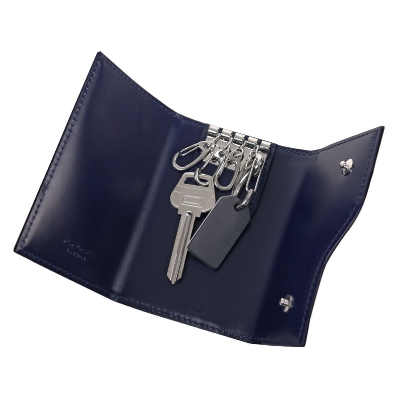 さとり キーケース 松阪レザー 硯（ブラック）×青褐（ネイビーブルー