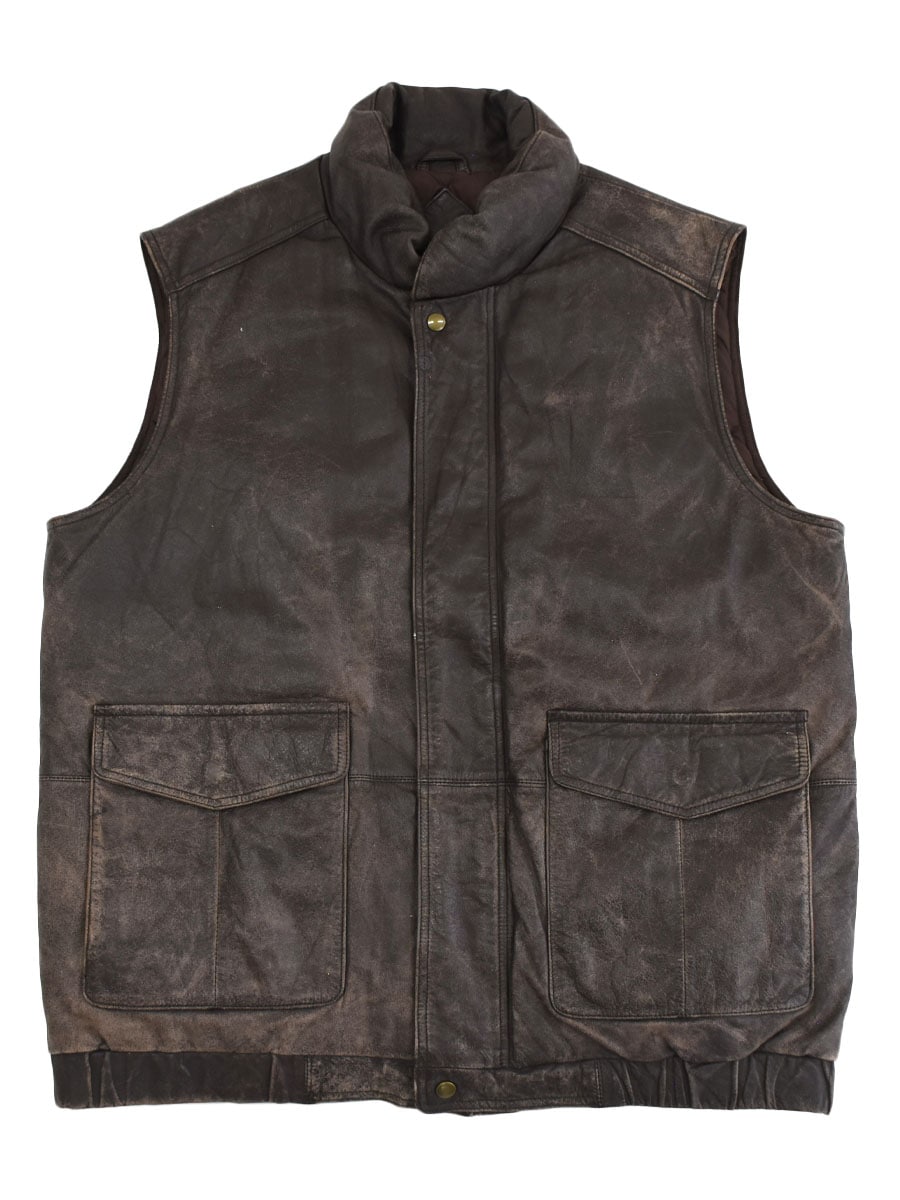 80's～ 黒タグ Eddie Bauer レザーダウンベスト ダークブラウン 表記(L