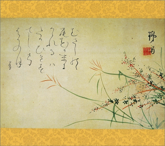 色紙〈秋草図〉書：太田垣蓮月 画：富岡鉄斎京都便利堂オンラインショップ