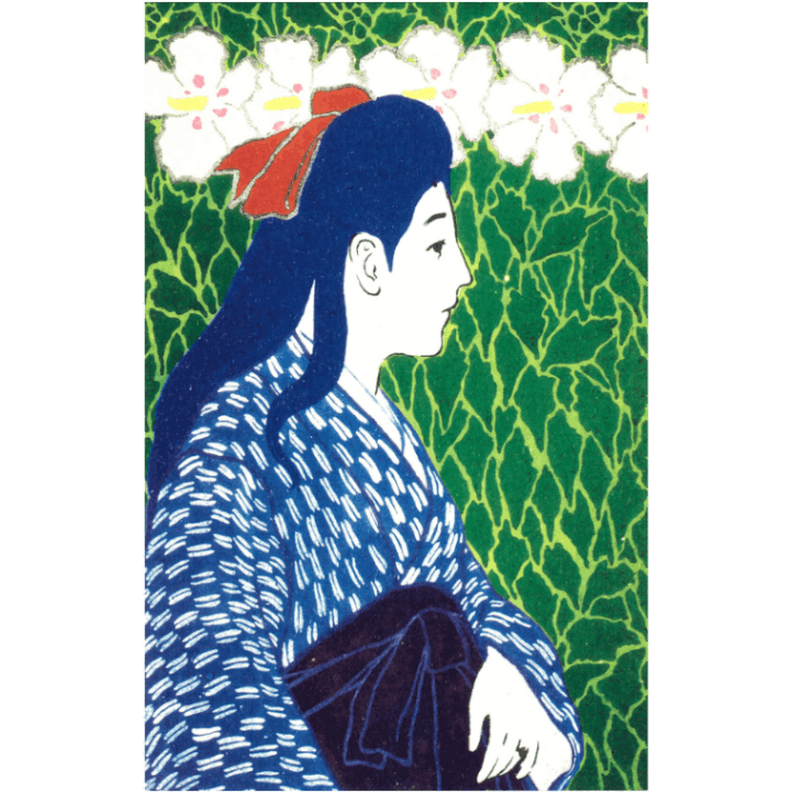 コロタイプ絵はがき〈季趣五題 はるかおる 花と横向きの少女〉橋口五葉