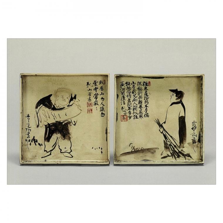 絵はがき〈銹絵寒山拾得図角皿〉尾形光琳画・尾形乾山作 K-151京都便利