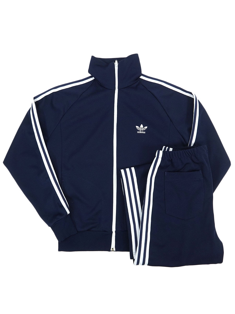 70's～ adidas トレフォイルロゴトラックジャージ 紺x白 セットアップ