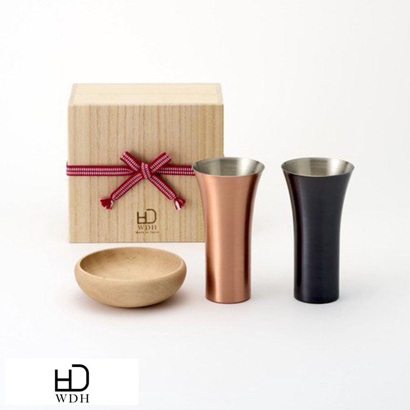 WDH 純銅製タンブラー2個セット ナッツボウル付き マット＆ブラウン