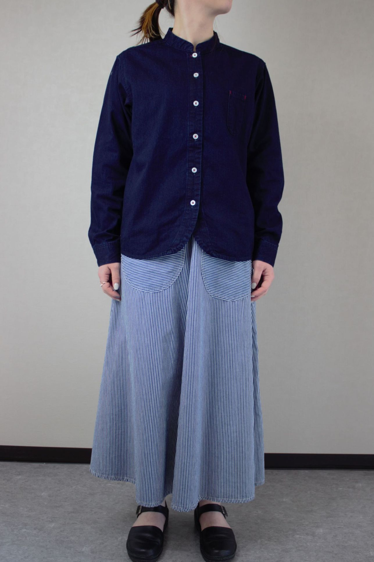 BlueTrick】 レディーススタンドカラーシャツ デニム | シャツ