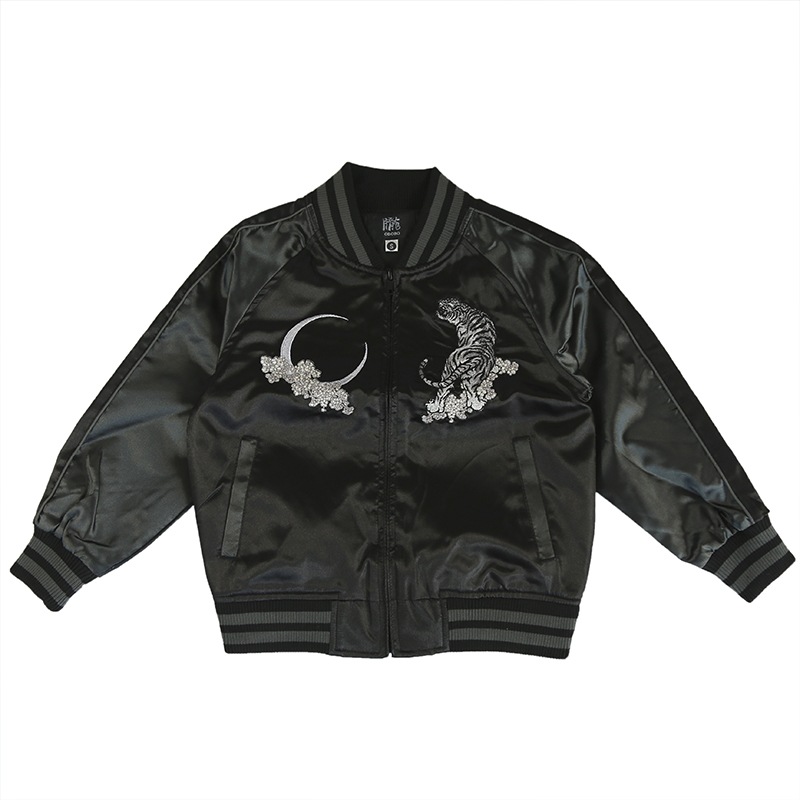 朧 おぼろ 三日月と虎 柄 刺繍 KIDS 和柄スカジャン （ 9021881