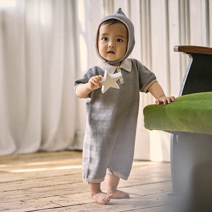 MARLMARL マールマール ニット ポロ ロンパース (70-80cm) / ネズ