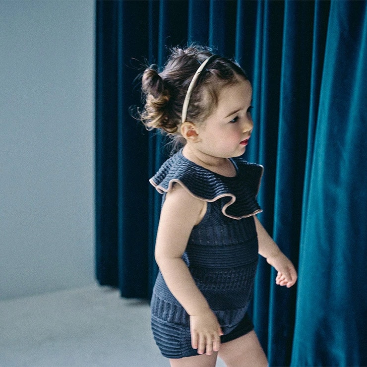 MARLMARL マールマール ニットフリルロンパース (70-80cm) / アイ