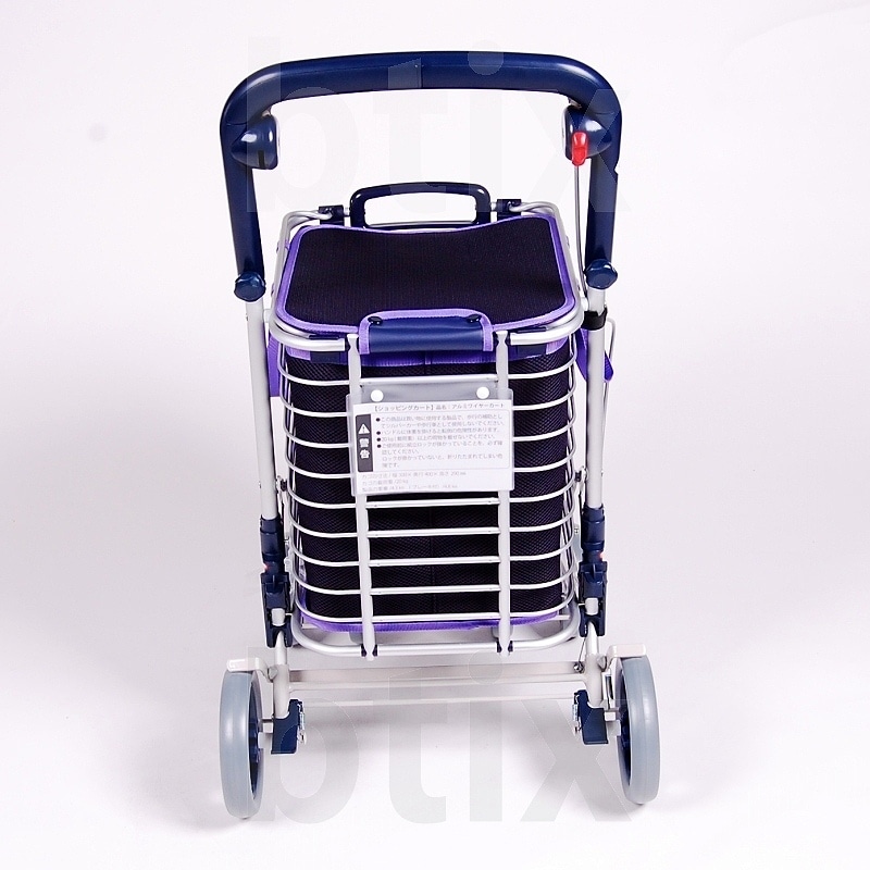 超売れ筋】ブレーキ付きアルミワイヤーカート メッシュ紺 【LINE