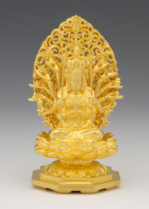 呪物 曰く付き 開運 観音像 手彫り 24金 金箔貼り 天然水晶 高さ18