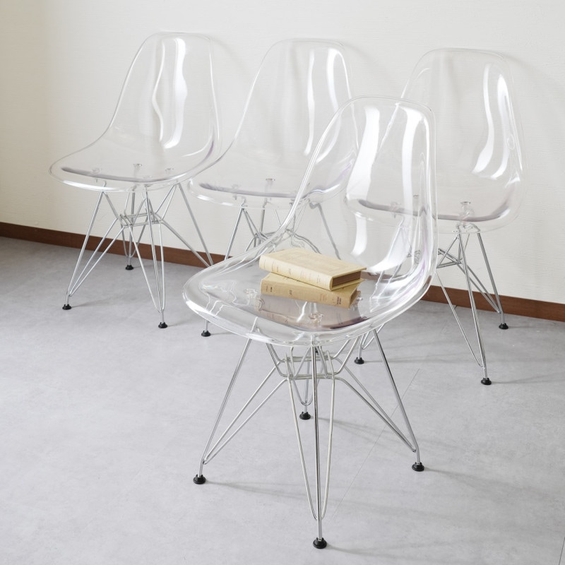 4脚セット】【クリア×スチール脚】チェアセット クリア シェルチェア