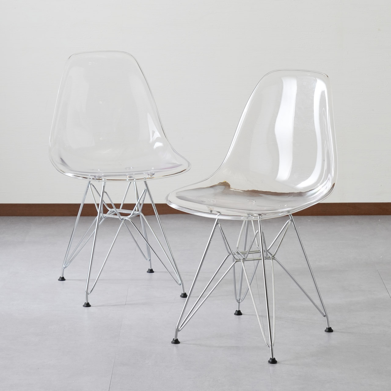 4脚セット】【クリア×スチール脚】チェアセット クリア シェルチェア