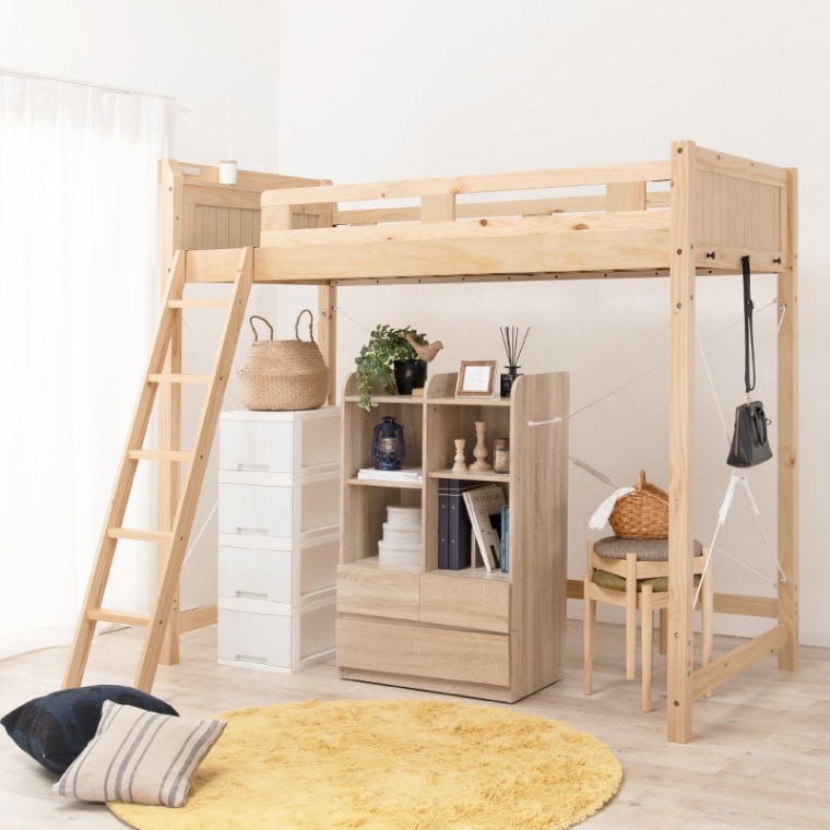 シングル 186cm】高さ186×ベッド下140cm 天然木 ロフトベッド ハシゴ