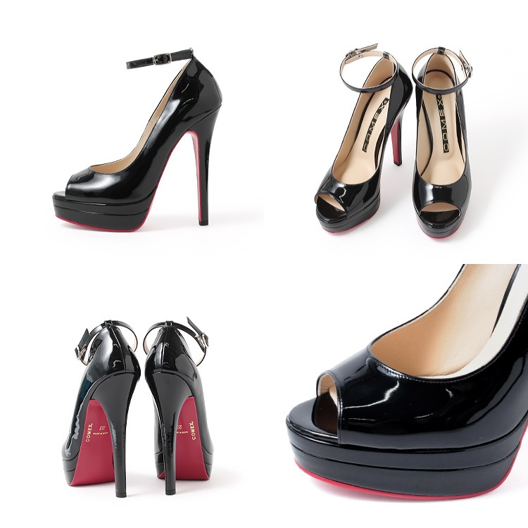 COMEX オープントゥ パンプス ハイヒール アンクルストラップ 本革