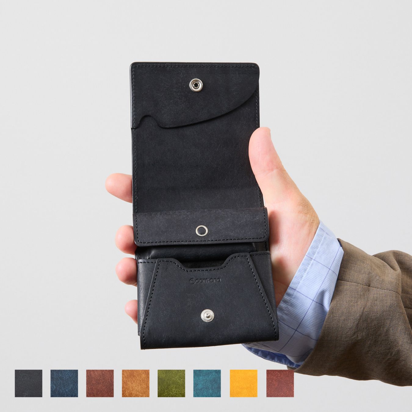 小さい三つ折り財布 ラバータッチレザー com-ono TINY-004rt