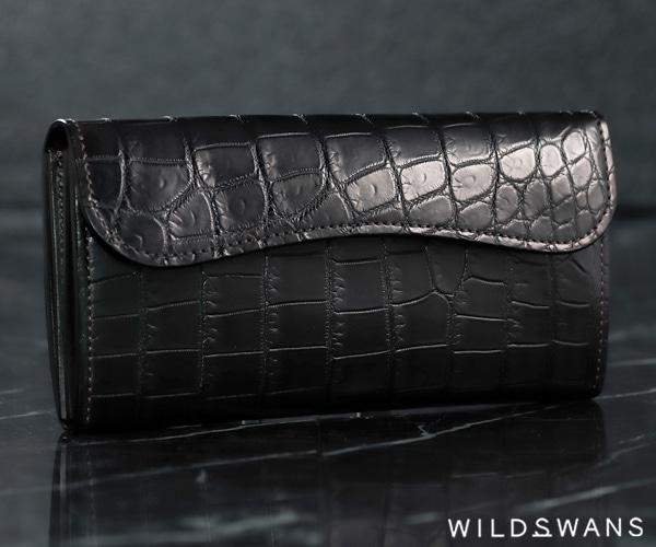 選べるノベルティ付】 ワイルドスワンズ クロコダイル ウェイブ 長財布