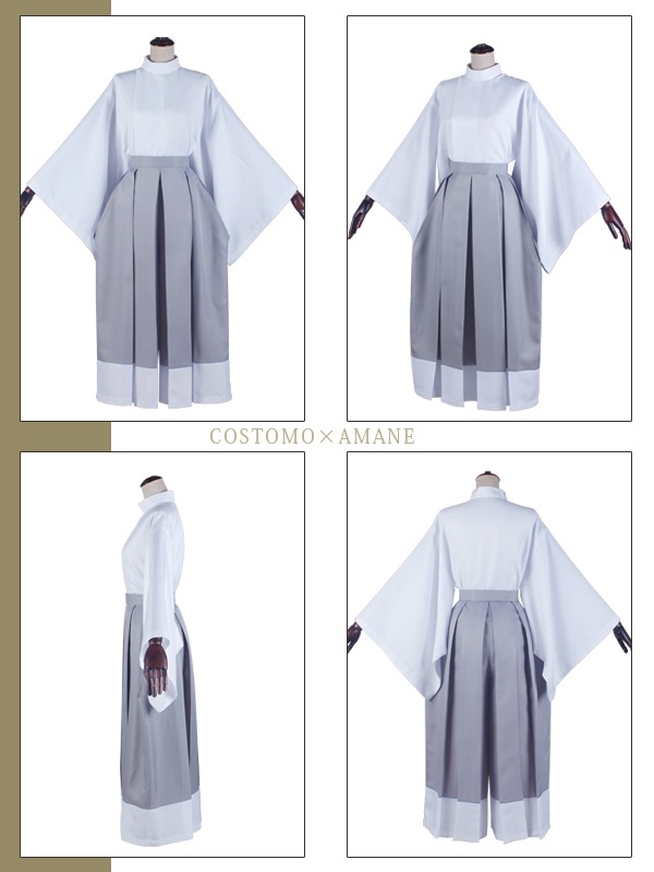 送料無料】とうらぶ風 草色の着物・灰×白の袴セット・帽子付き