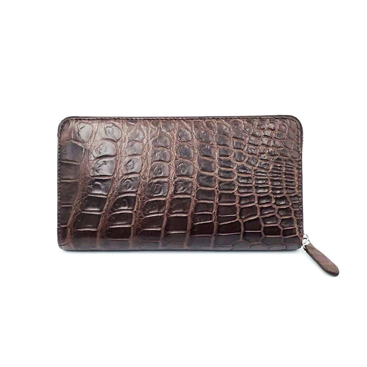 クロコダイル 長財布 ダークブラウン ラウンドファスナー(シルバー