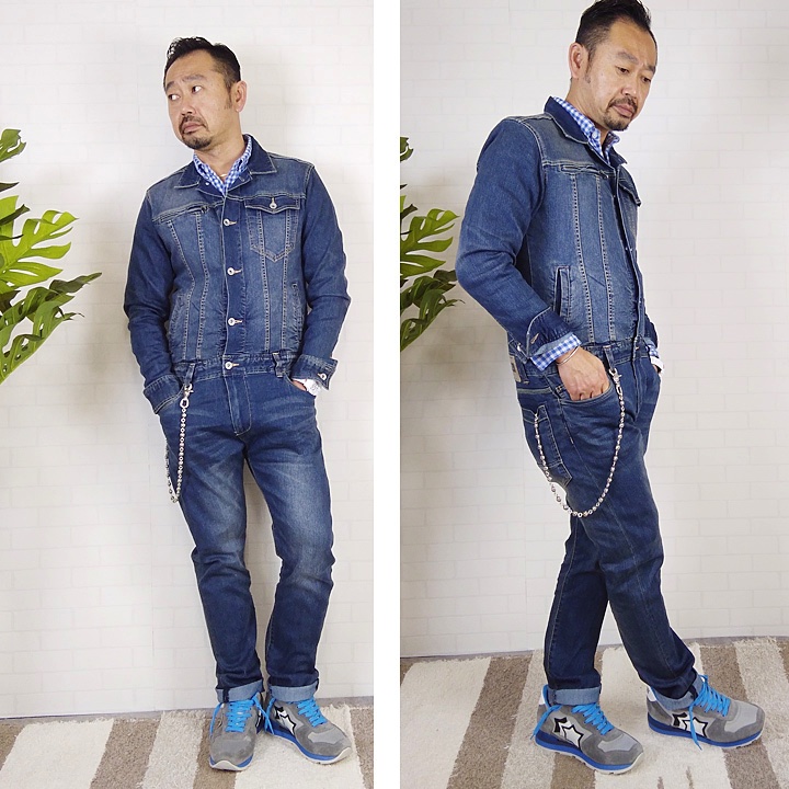 長袖つなぎ デニム グレースエンジニアーズ GE-300 サスペンダーベルト