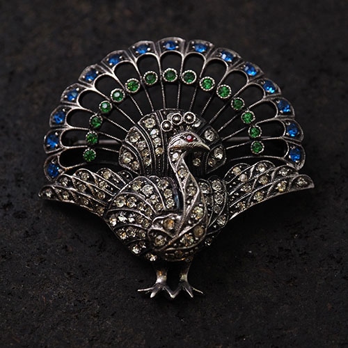 シルバー マーカサイト 2羽の鳥 ブローチ