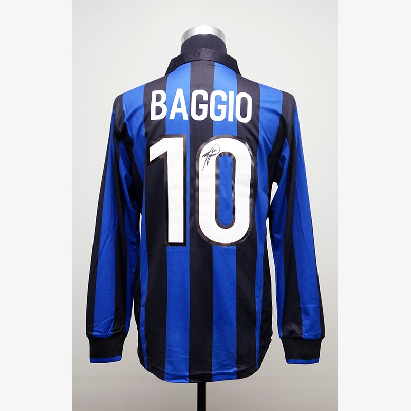 バッジョ直筆サイン入りインテル98/99復刻版ホームユニフォーム (長袖