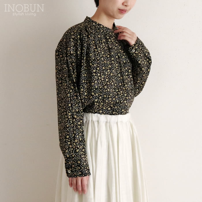 PONT DE CHALONS シトロンプリントブラウス ブラック ポンデシャロン