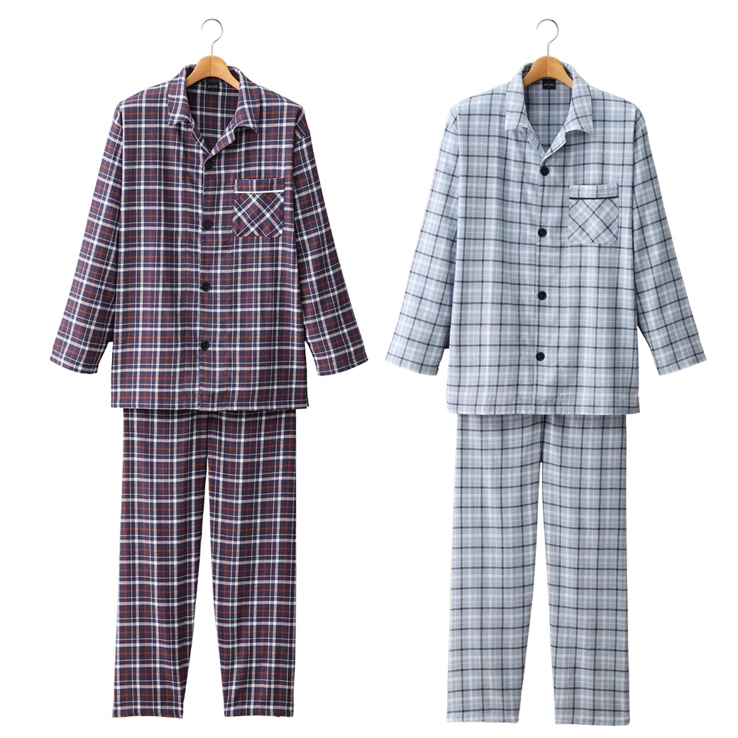 綿100％チェック柄パジャマ2色組同サイズ｜ファミリー・ライフ公式通販