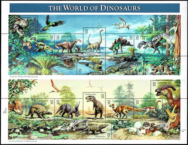 恐竜の世界 切手シート アメリカ合衆国発行 | 切手,北米 | 趣味の中古