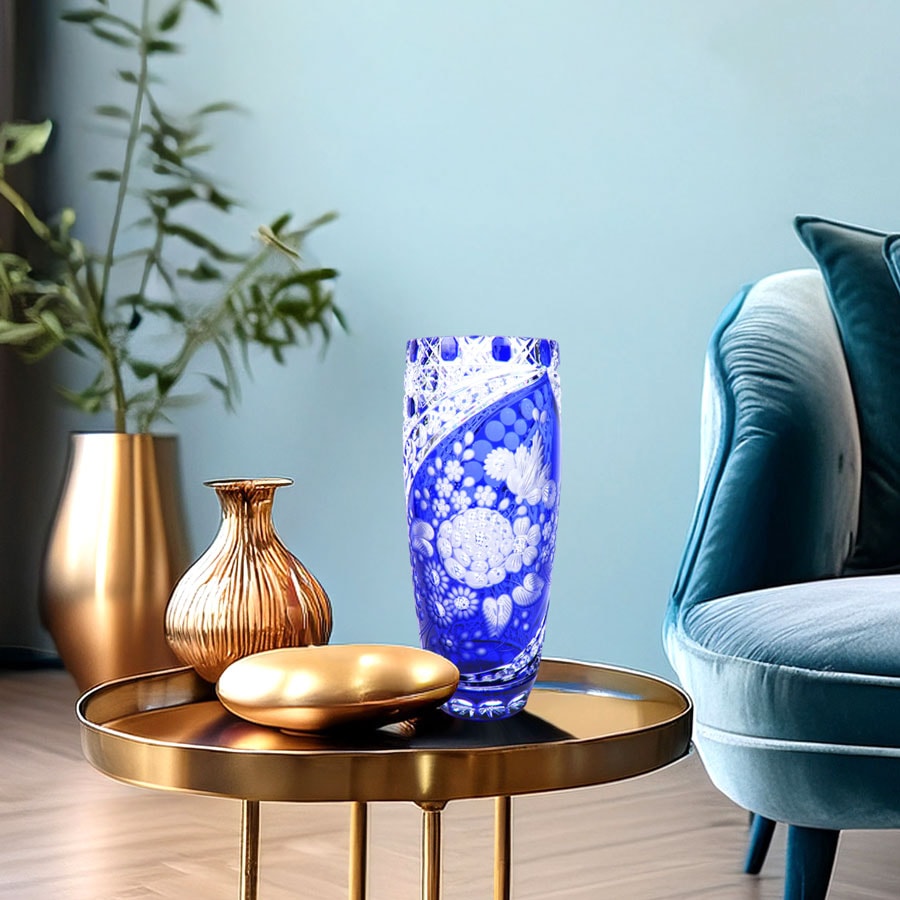 マイセンクリスタル ミスティックフラワー 色被せ花瓶 (ブルー) F504