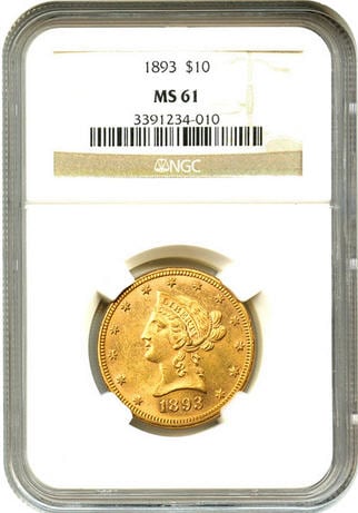 アンティークコイン アメリカ 10ドル金貨リバティヘッド 1893 ＄10 NGC