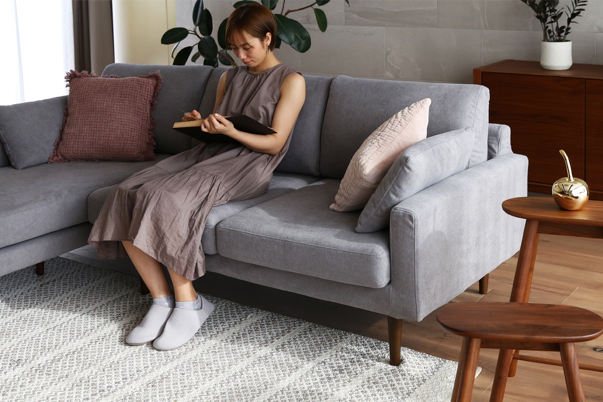 LEO SOFA カウチタイプ グレー シェーズロング（左肘）＋2人掛け（右肘