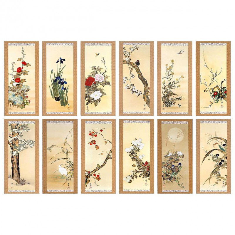 AKa5543 酒井抱一 肉筆 三幅対 掛軸 AKa5543酒井抱一肉筆三幅対掛軸