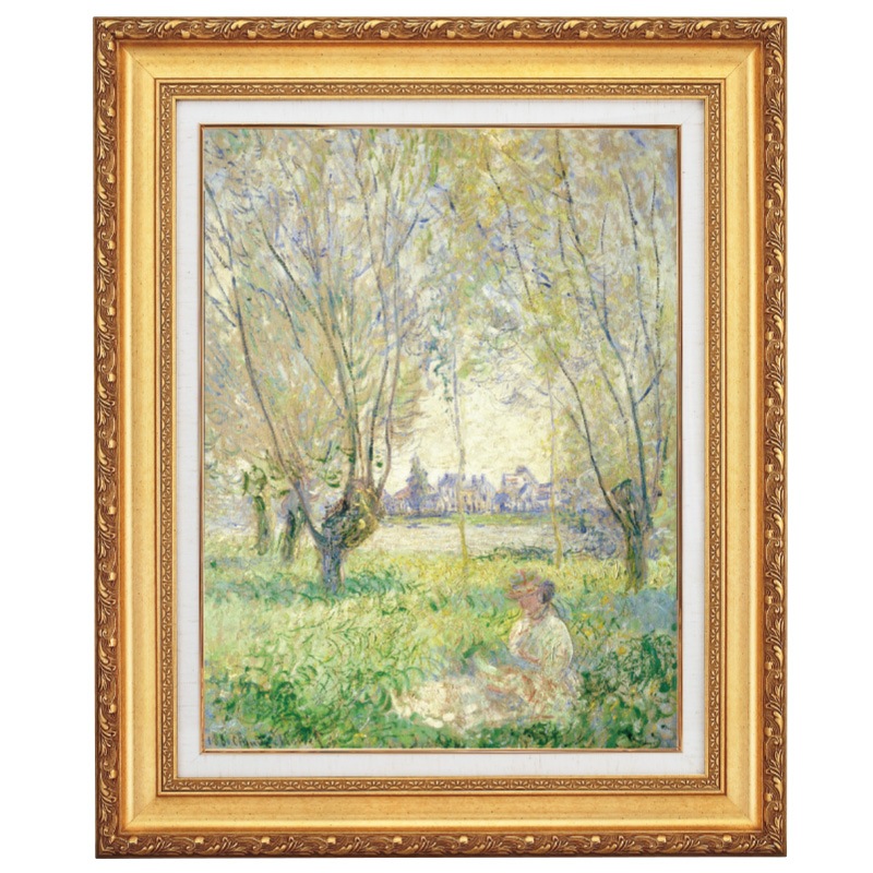 モネ 柳の下に座る女性 10号 立体複製名画 絵画 額付き インテリア